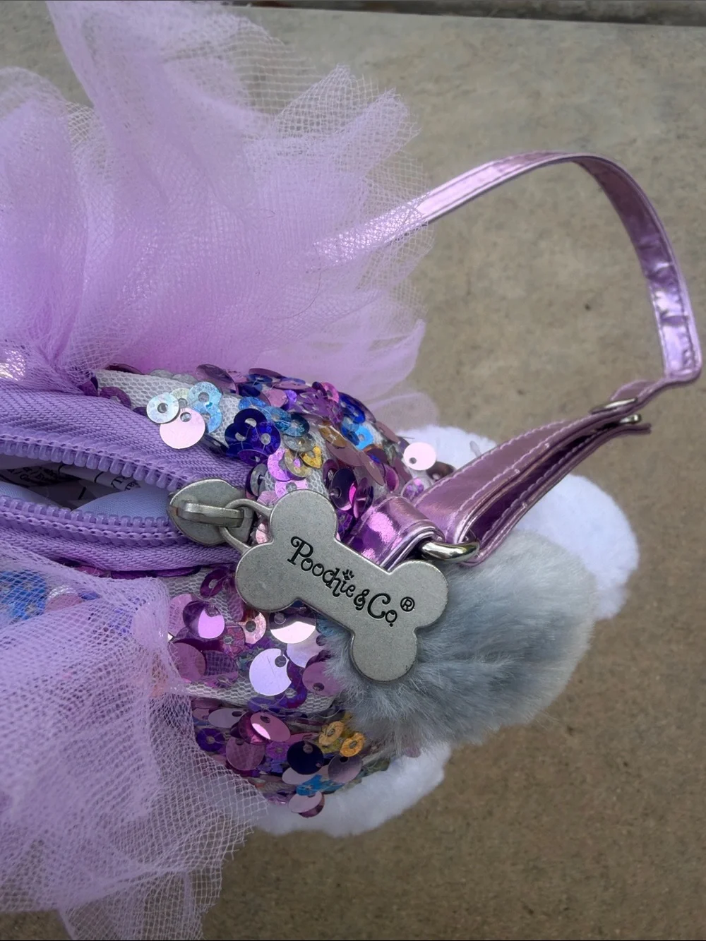 Plush White & Gray Puppy Toy with Lavender Bows Purse- Pet Play Plush